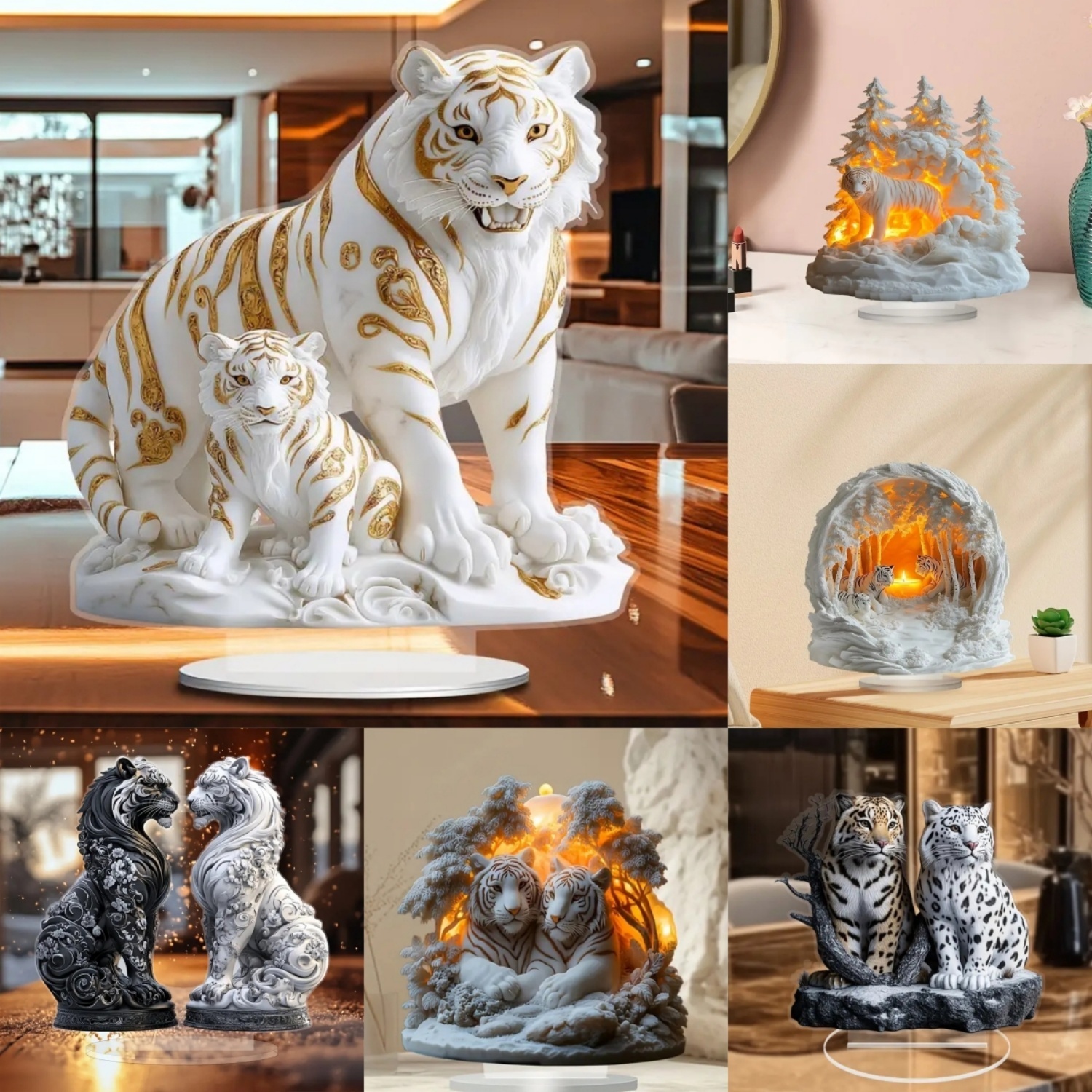 Home Office Jobs - Two Tigers Statue,2D Flat Animals Acrylic