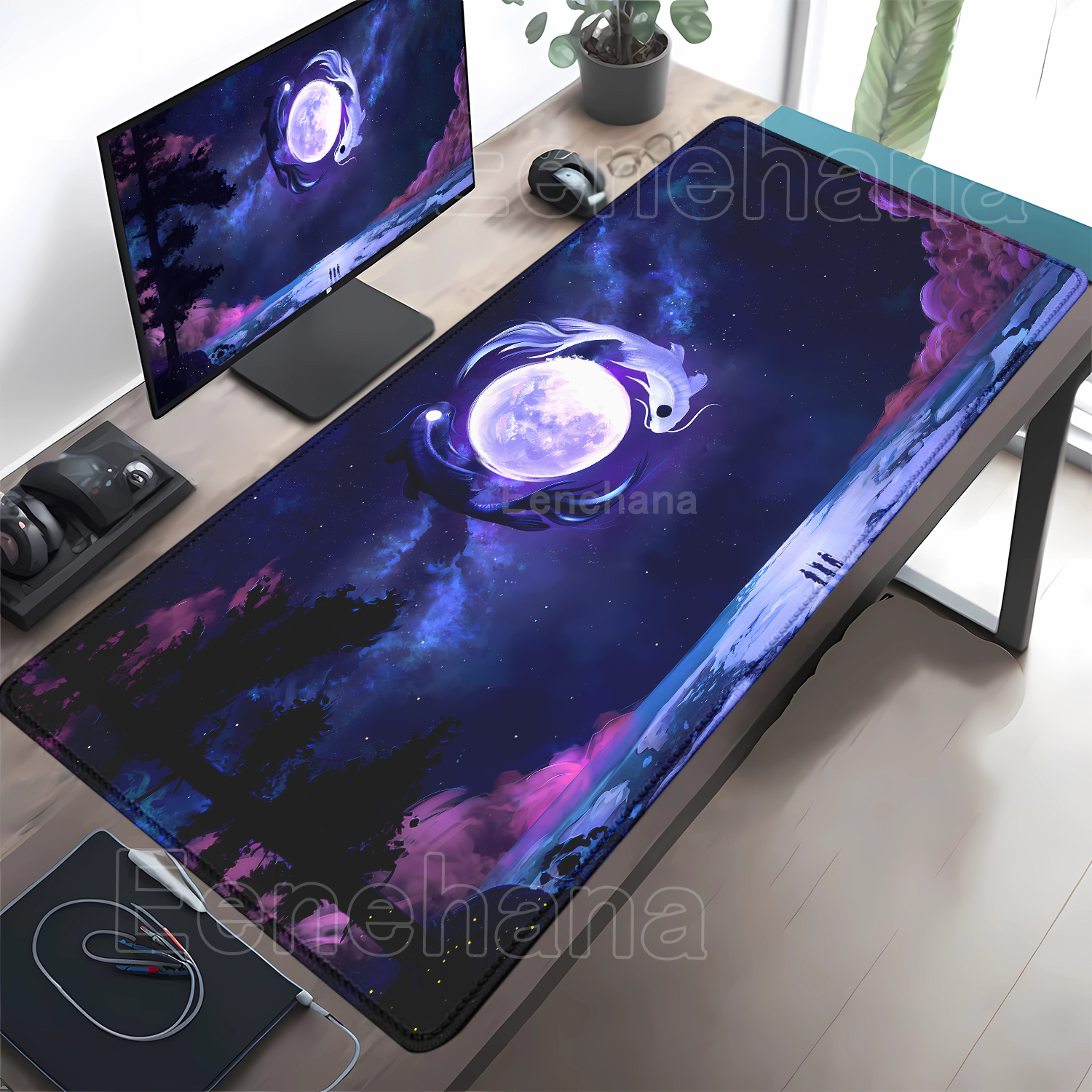Mousepad Xl Extended - Koi Yinyang Black and White Mouse