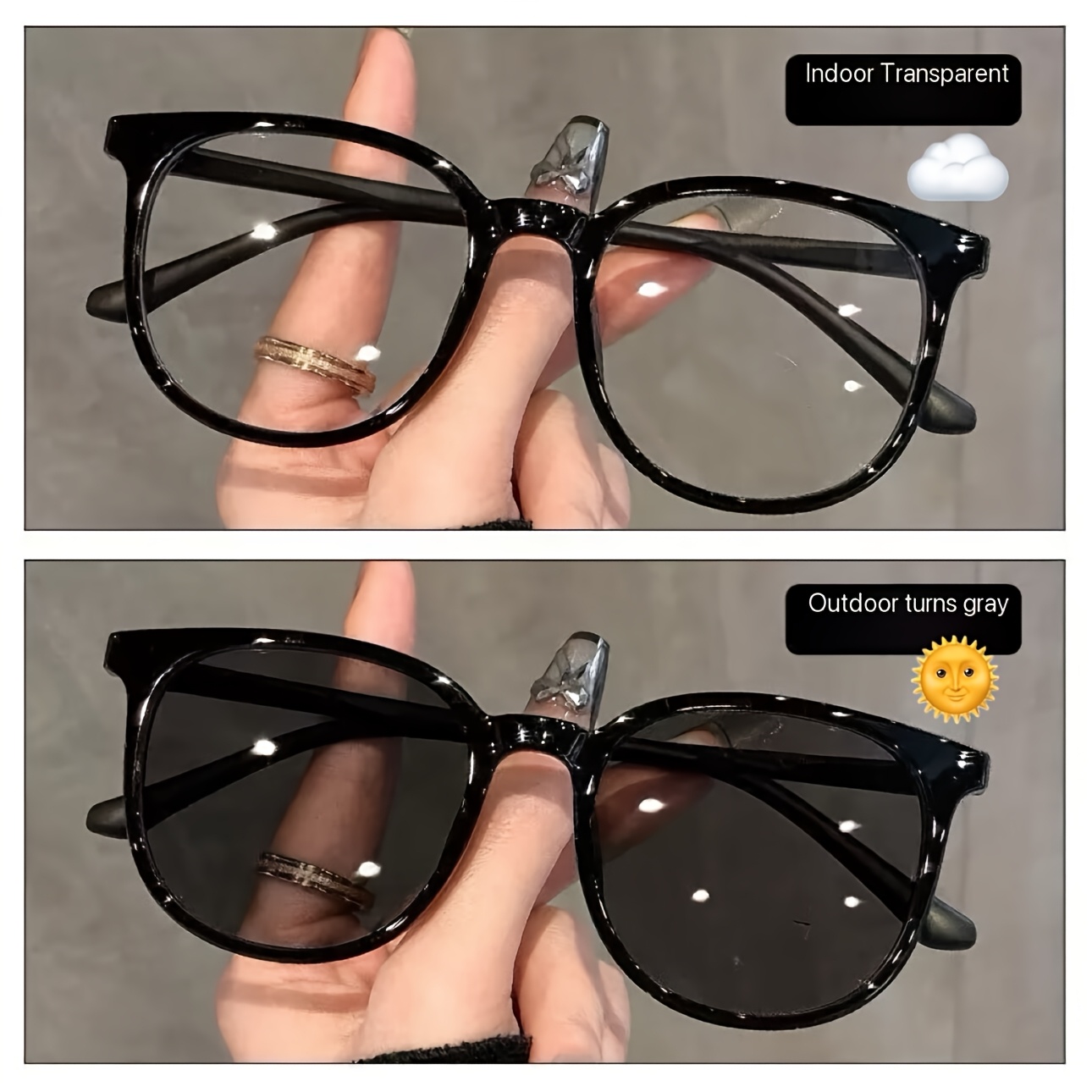Blue Light Glasses - Fashionable Large-frame Photochromic Glasses with Clear-to-gray
