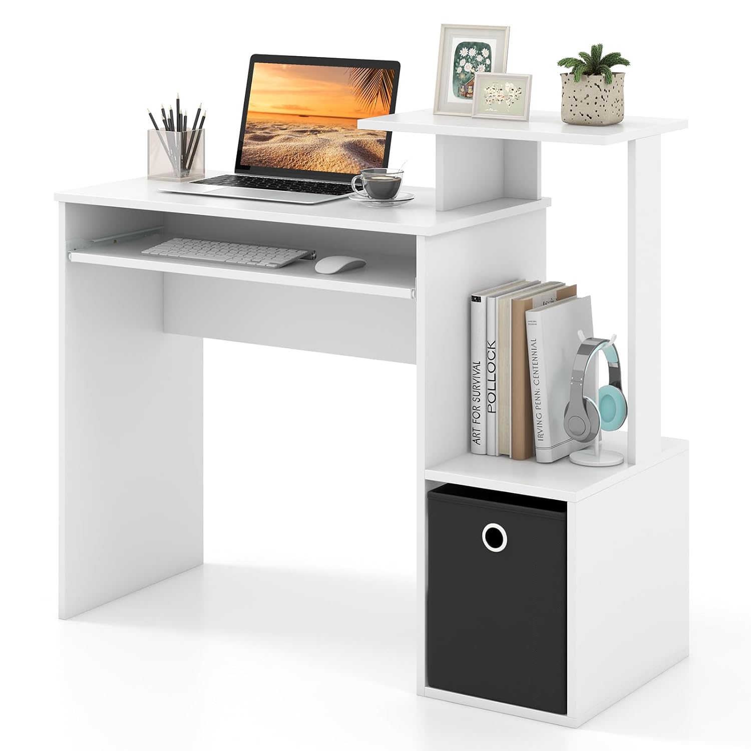 Keyboard Tray Under Desk - Computer Desk with Fabric Drawer &