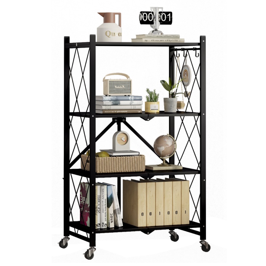 Home Or Office Use - 4-Tier Foldable Rolling Storage Shelf -