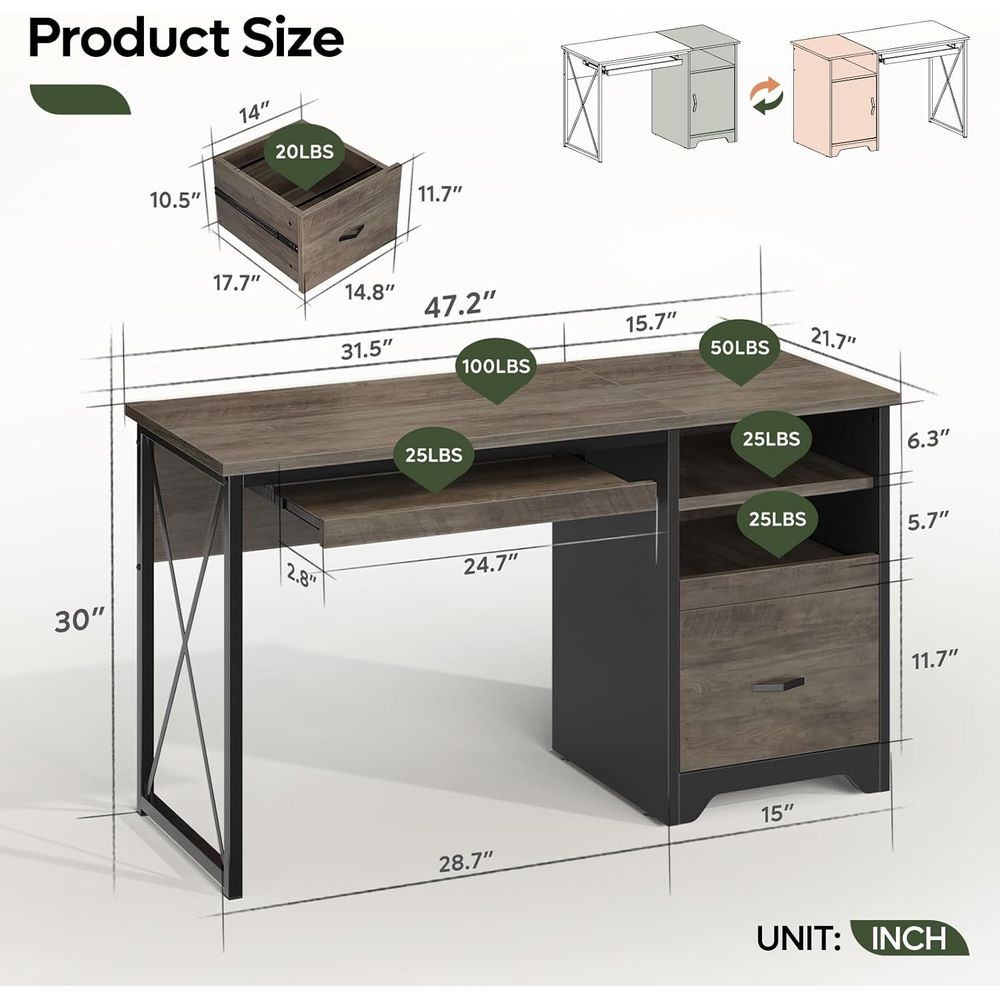 47 Industrial Style Desk with  – обзор и цена Home Or Office Use